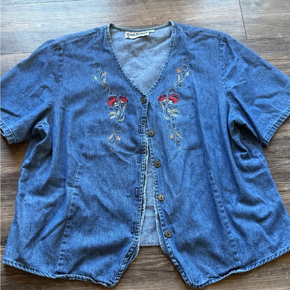 Denim Embroidered Women's Top